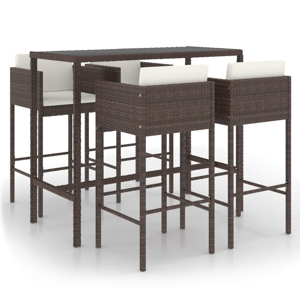 5-Tlg. Gartenbar-Set Mit Kissen Poly Rattan