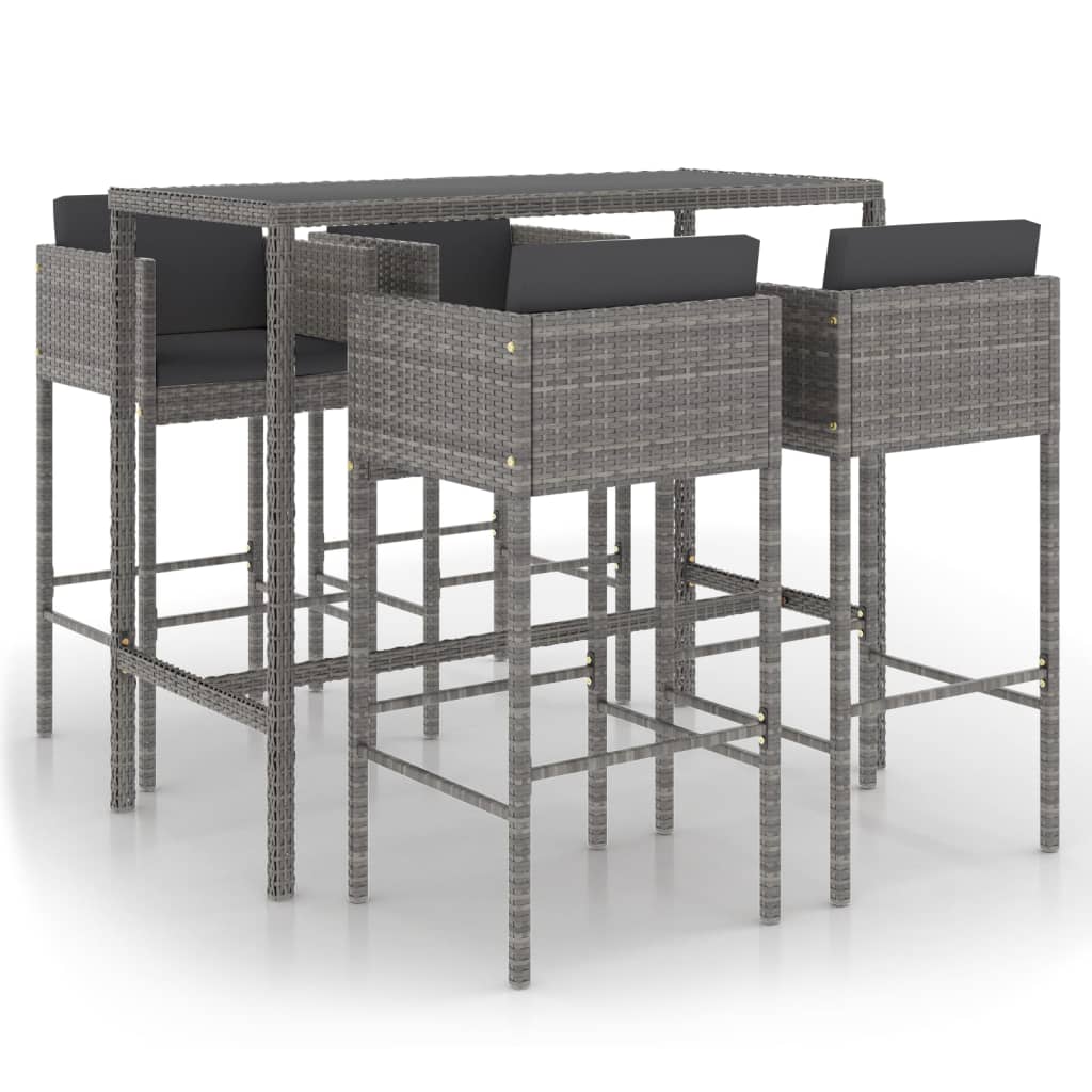 5-Tlg. Gartenbar-Set Mit Kissen Poly Rattan