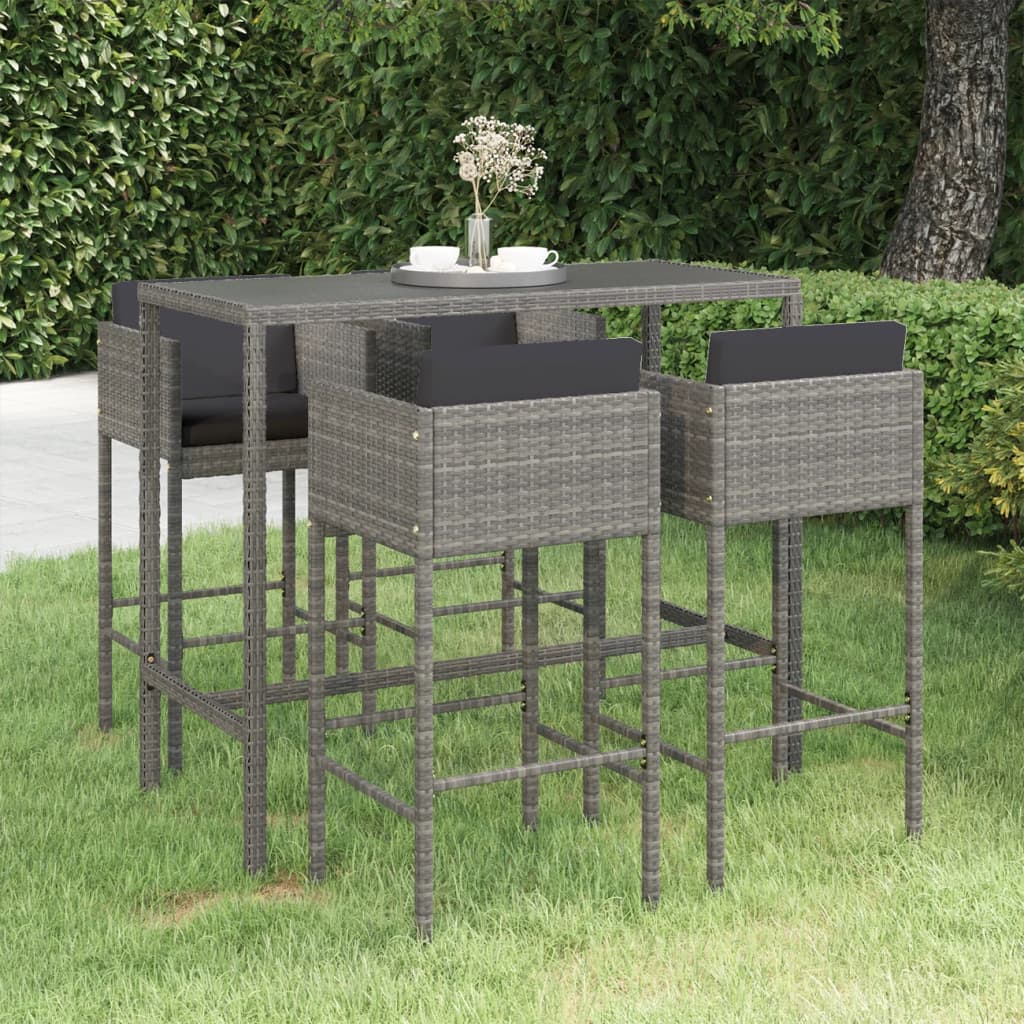 5-Tlg. Gartenbar-Set Mit Kissen Poly Rattan