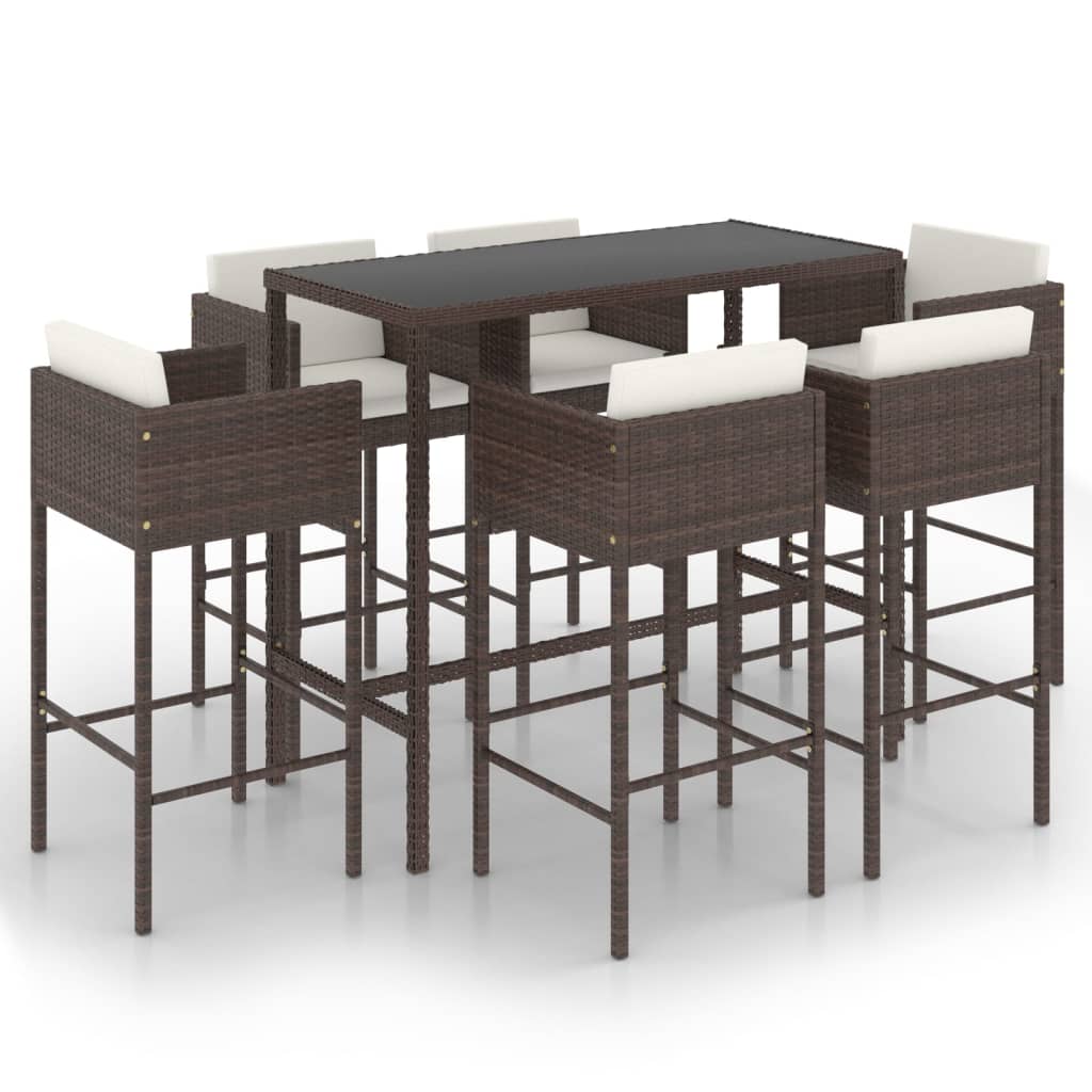 7-Tlg. Gartenbar-Set Mit Kissen Poly Rattan