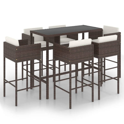 7-Tlg. Gartenbar-Set Mit Kissen Poly Rattan