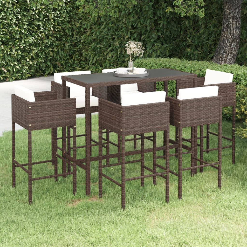 7-Tlg. Gartenbar-Set Mit Kissen Poly Rattan