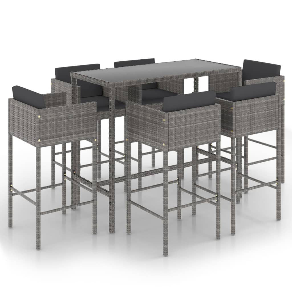 7-Tlg. Gartenbar-Set Mit Kissen Poly Rattan