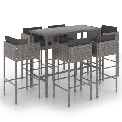 7-Tlg. Gartenbar-Set Mit Kissen Poly Rattan