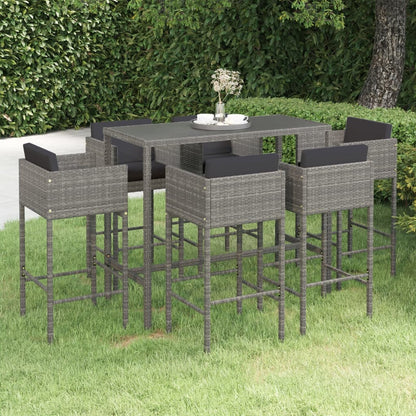 7-Tlg. Gartenbar-Set Mit Kissen Poly Rattan