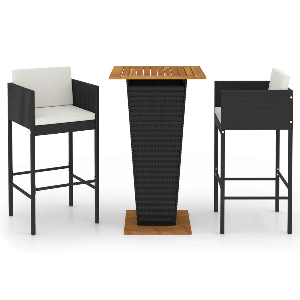 3-Tlg. Gartenbar-Set Mit Kissen Poly Rattan