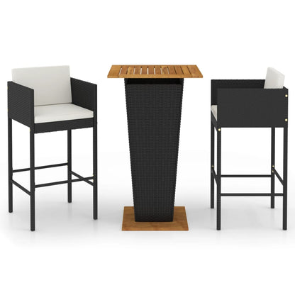 3-Tlg. Gartenbar-Set Mit Kissen Poly Rattan