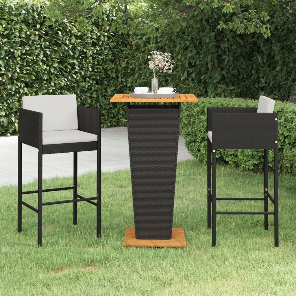 3-Tlg. Gartenbar-Set Mit Kissen Poly Rattan