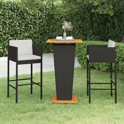 3-Tlg. Gartenbar-Set Mit Kissen Poly Rattan