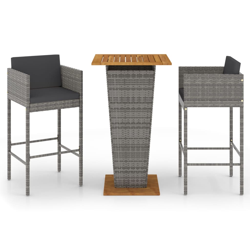 3-Tlg. Gartenbar-Set Mit Kissen Poly Rattan