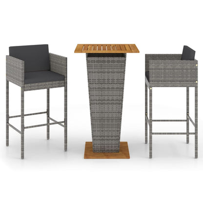 3-Tlg. Gartenbar-Set Mit Kissen Poly Rattan