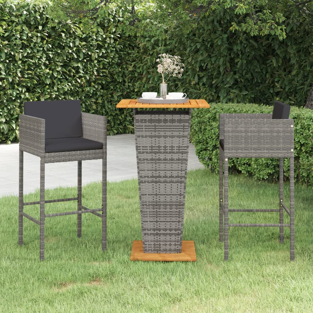 3-Tlg. Gartenbar-Set Mit Kissen Poly Rattan