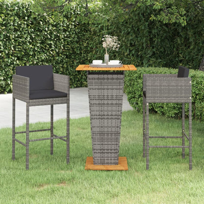3-Tlg. Gartenbar-Set Mit Kissen Poly Rattan