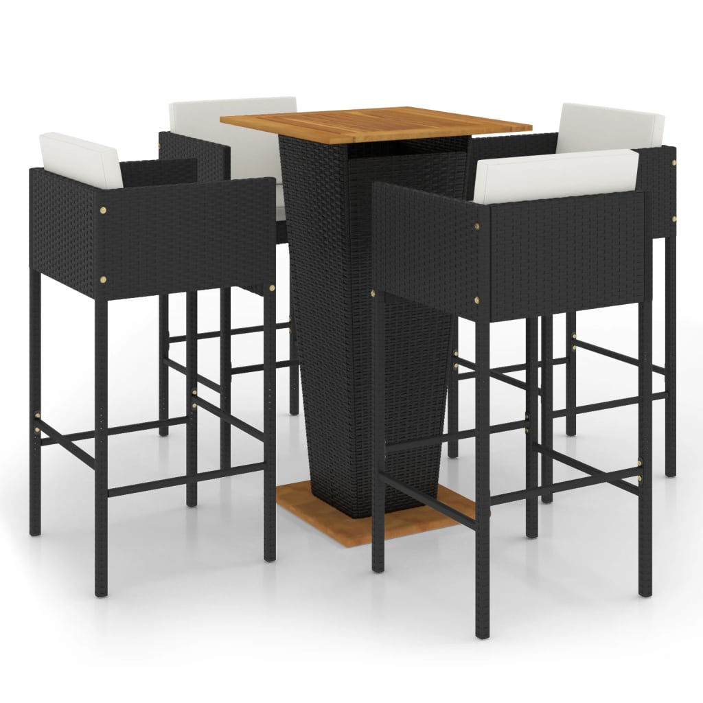 5-Tlg. Gartenbar-Set Mit Kissen Poly Rattan