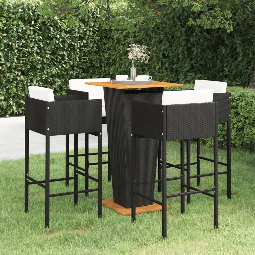 5-Tlg. Gartenbar-Set Mit Kissen Poly Rattan