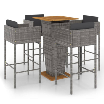 5-Tlg. Gartenbar-Set Mit Kissen Poly Rattan