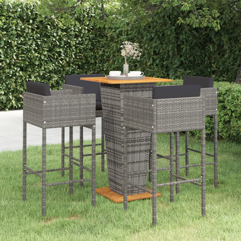 5-Tlg. Gartenbar-Set Mit Kissen Poly Rattan