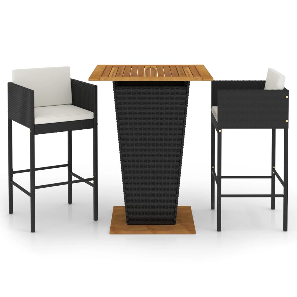 3-Tlg. Gartenbar-Set Mit Kissen Poly Rattan
