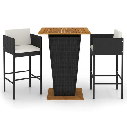 3-Tlg. Gartenbar-Set Mit Kissen Poly Rattan