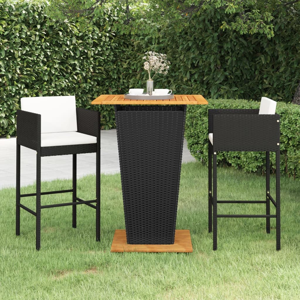 3-Tlg. Gartenbar-Set Mit Kissen Poly Rattan