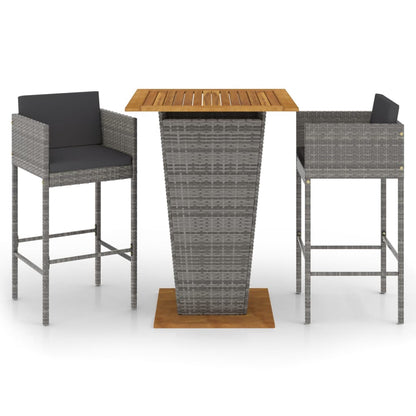 3-Tlg. Gartenbar-Set Mit Kissen Poly Rattan