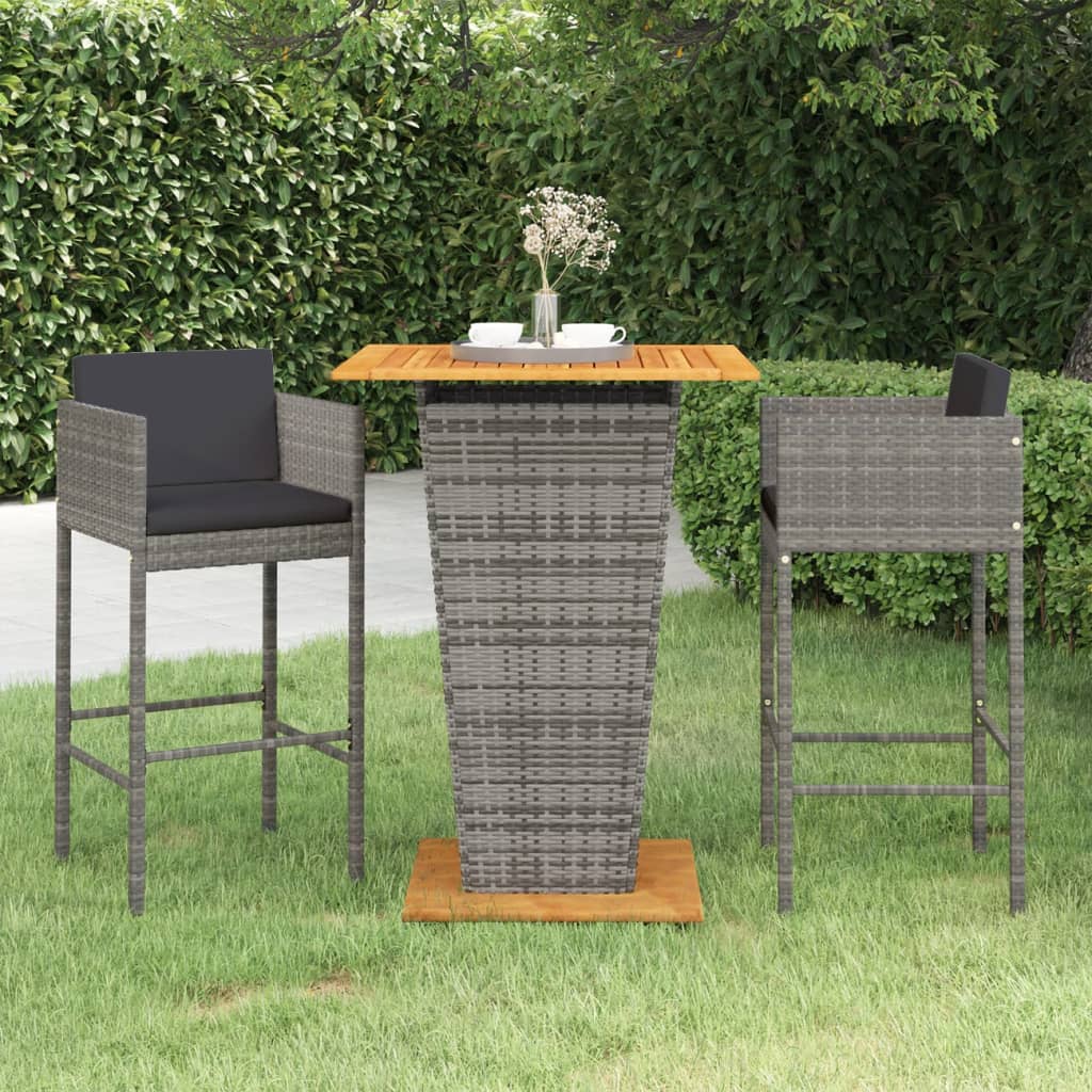 3-Tlg. Gartenbar-Set Mit Kissen Poly Rattan