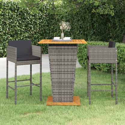 3-Tlg. Gartenbar-Set Mit Kissen Poly Rattan