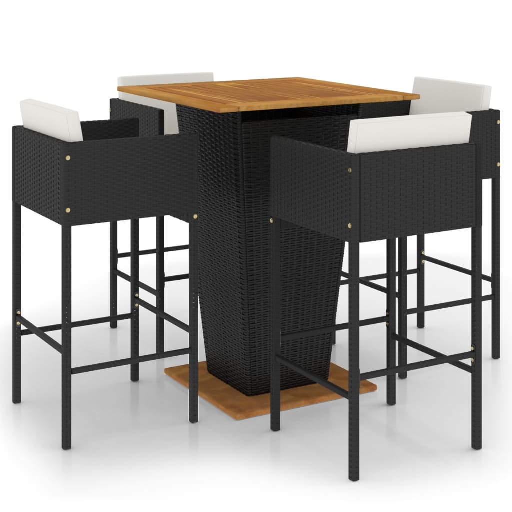 5-Tlg. Gartenbar-Set Mit Kissen Poly Rattan