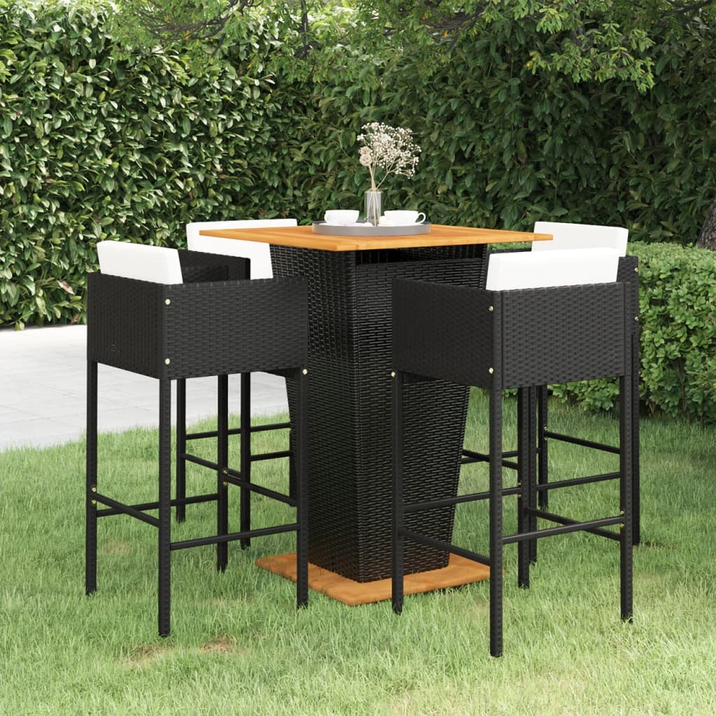5-Tlg. Gartenbar-Set Mit Kissen Poly Rattan