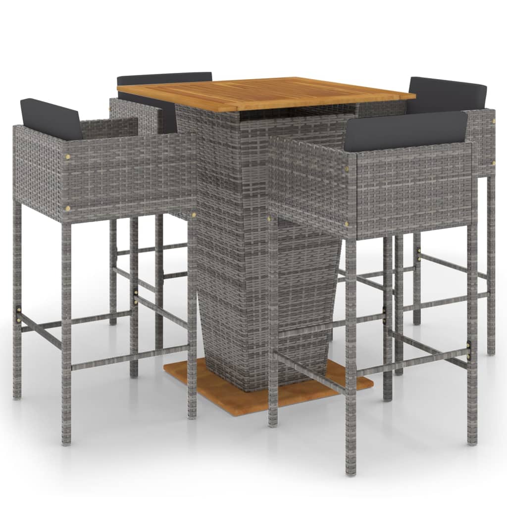 5-Tlg. Gartenbar-Set Mit Kissen Poly Rattan