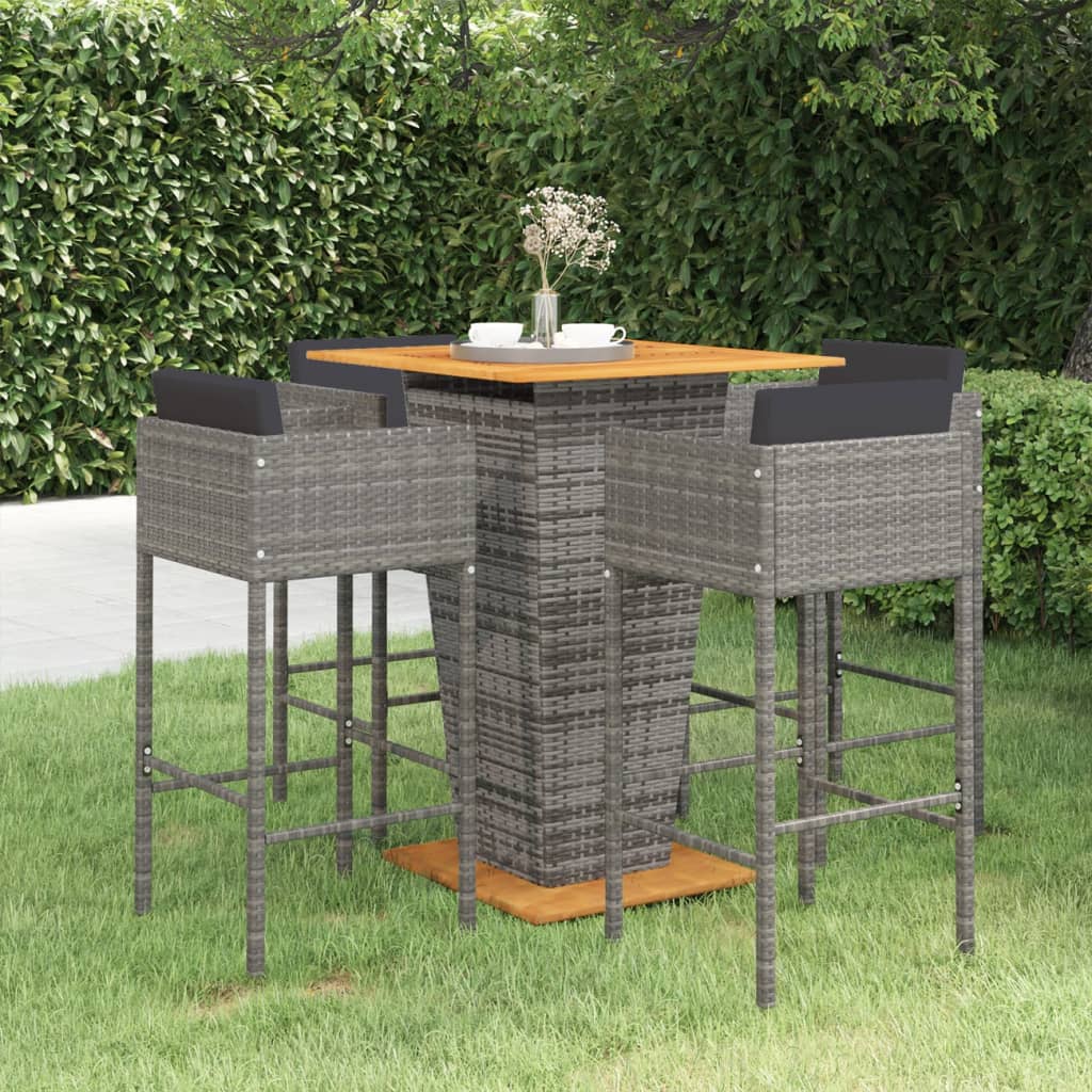 5-Tlg. Gartenbar-Set Mit Kissen Poly Rattan