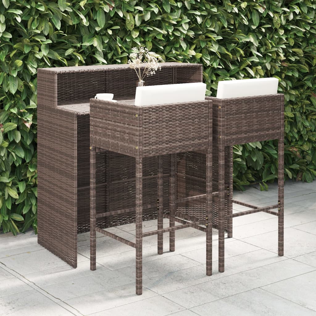 3-Tlg. Gartenbar-Set Mit Kissen Poly Rattan