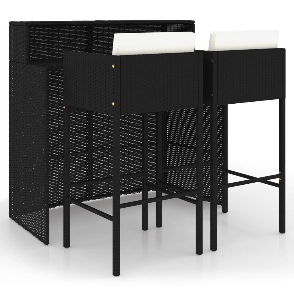 3-Tlg. Gartenbar-Set Mit Kissen Poly Rattan