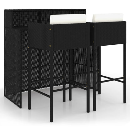 3-Tlg. Gartenbar-Set Mit Kissen Poly Rattan