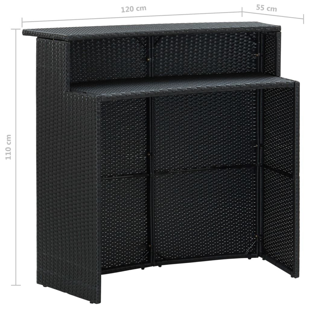 3-Tlg. Gartenbar-Set Mit Kissen Poly Rattan
