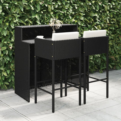 3-Tlg. Gartenbar-Set Mit Kissen Poly Rattan