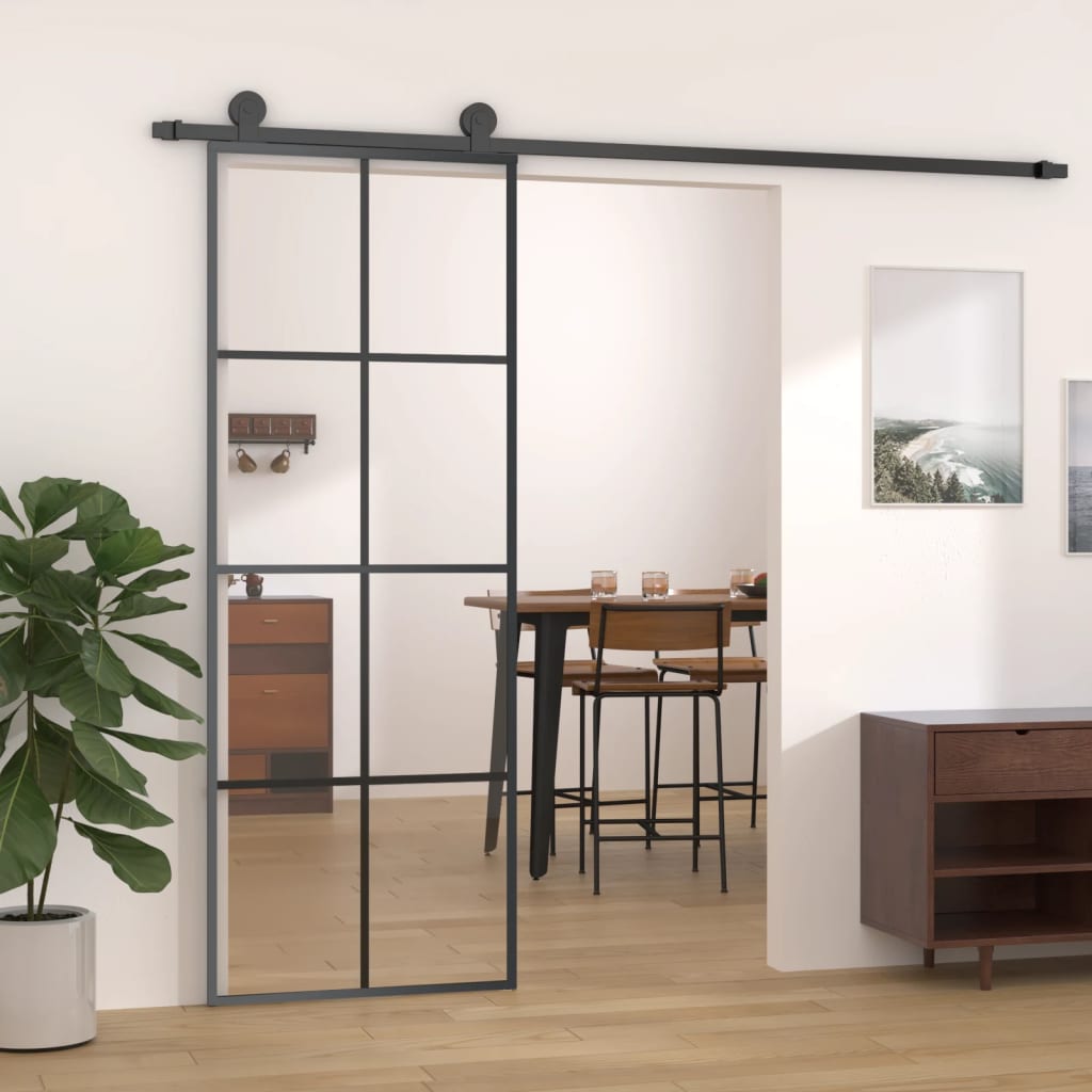 Schiebetür 102,5X205 Cm Hartglas Und Aluminium