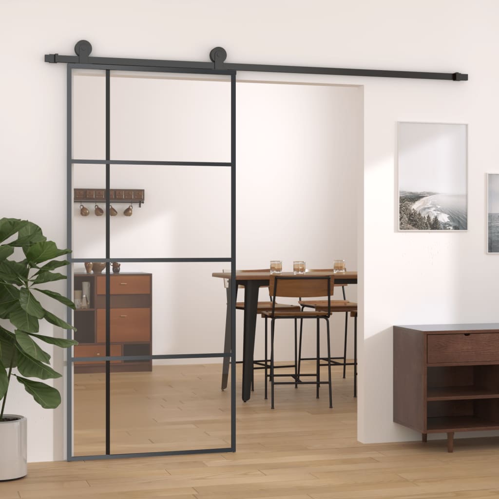 Schiebetür 76X205 Cm Hartglas Und Aluminium