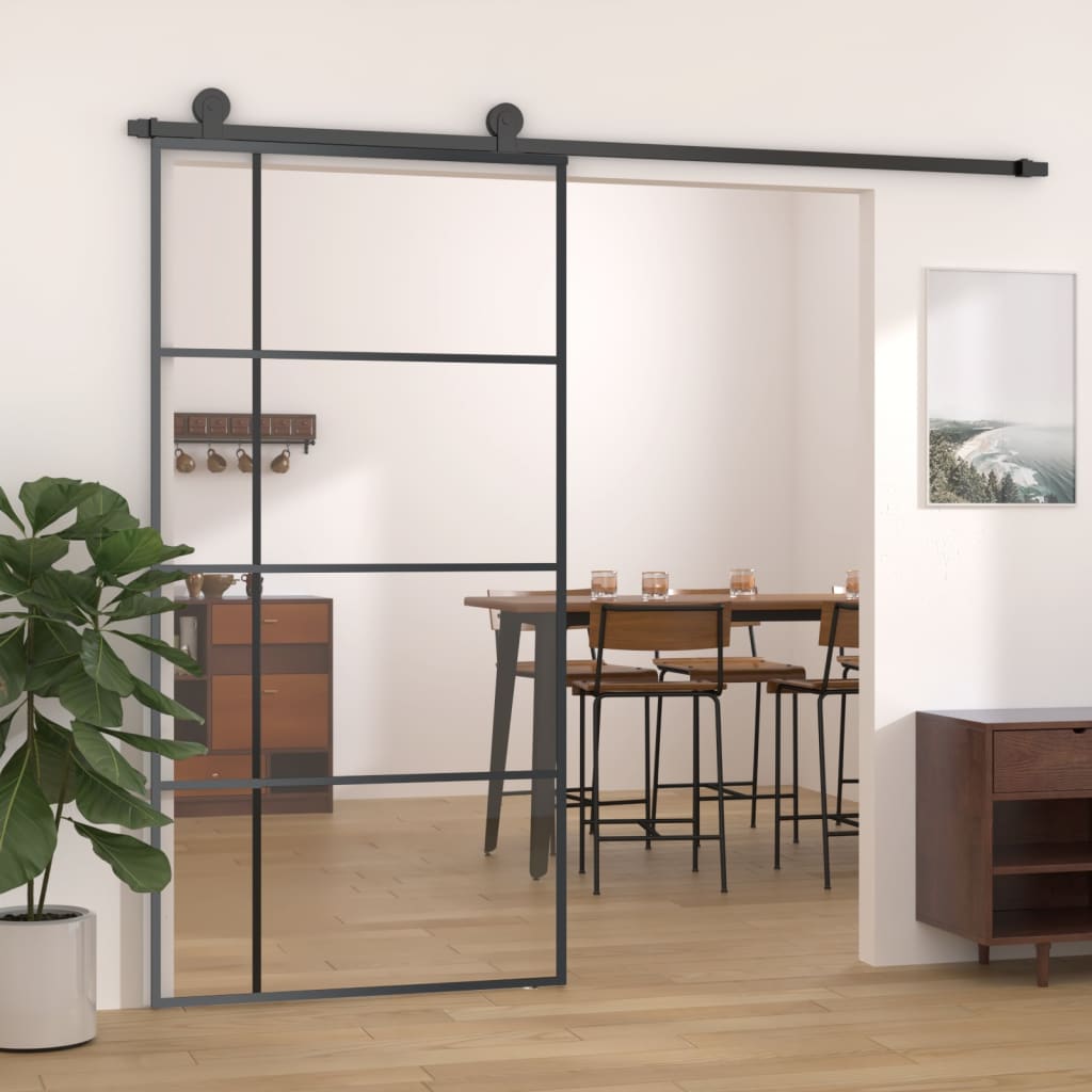 Schiebetür 76X205 Cm Hartglas Und Aluminium