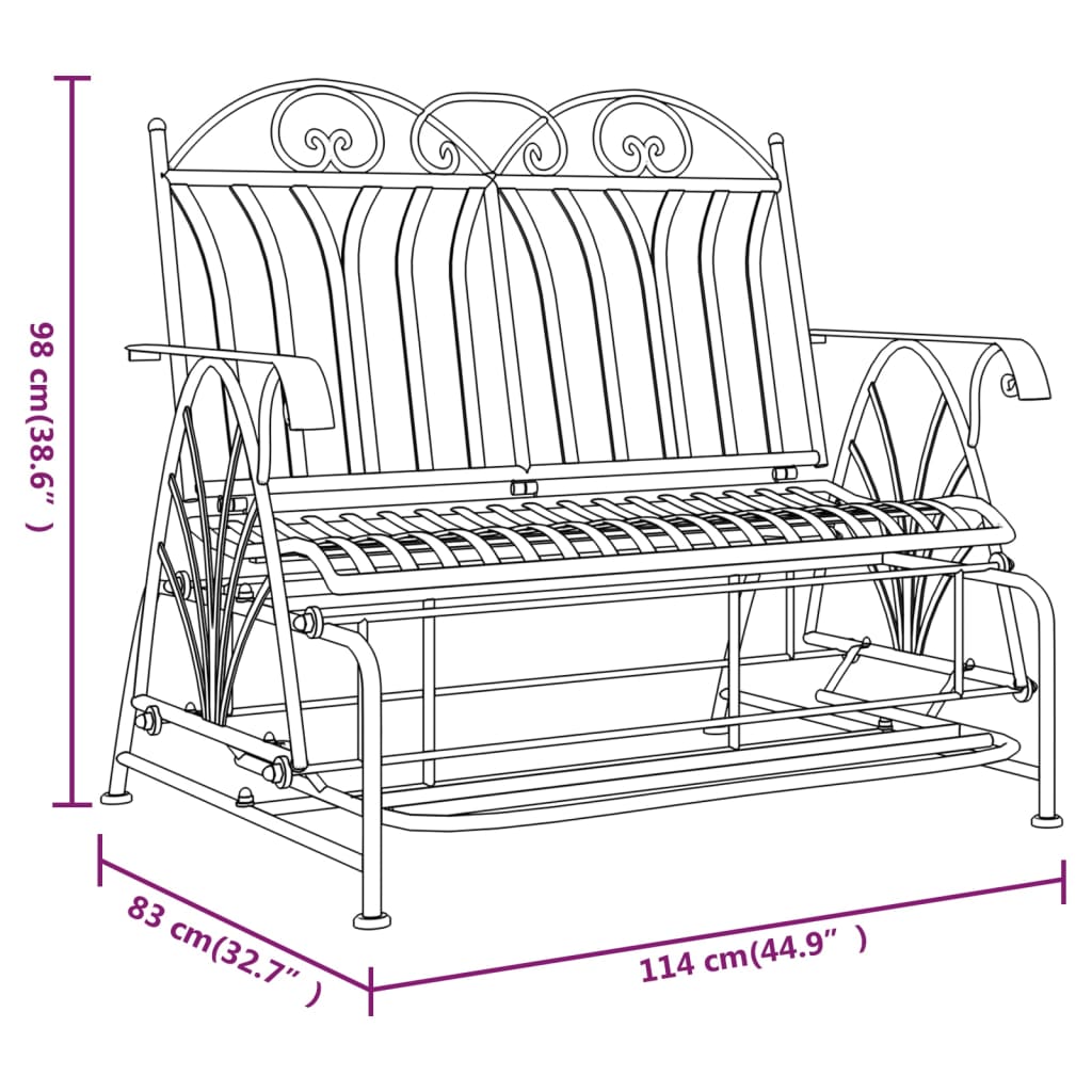 Schaukelbank 2-Sitzer 114 Cm Schwarz Stahl