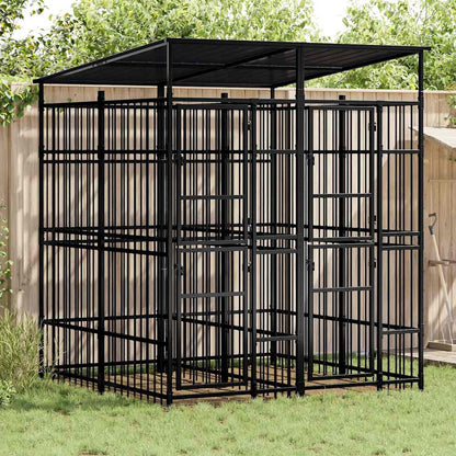 Outdoor-Hundezwinger Mit Dach Stahl 3,69 M²