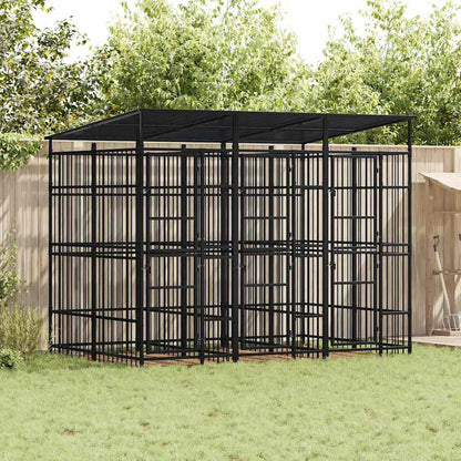 Outdoor-Hundezwinger Mit Dach Stahl 5,53 M²