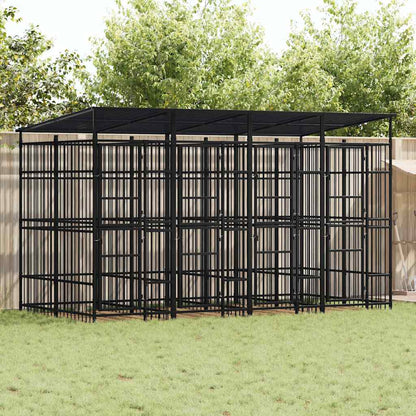 Outdoor-Hundezwinger Mit Dach Stahl 7,37 M²