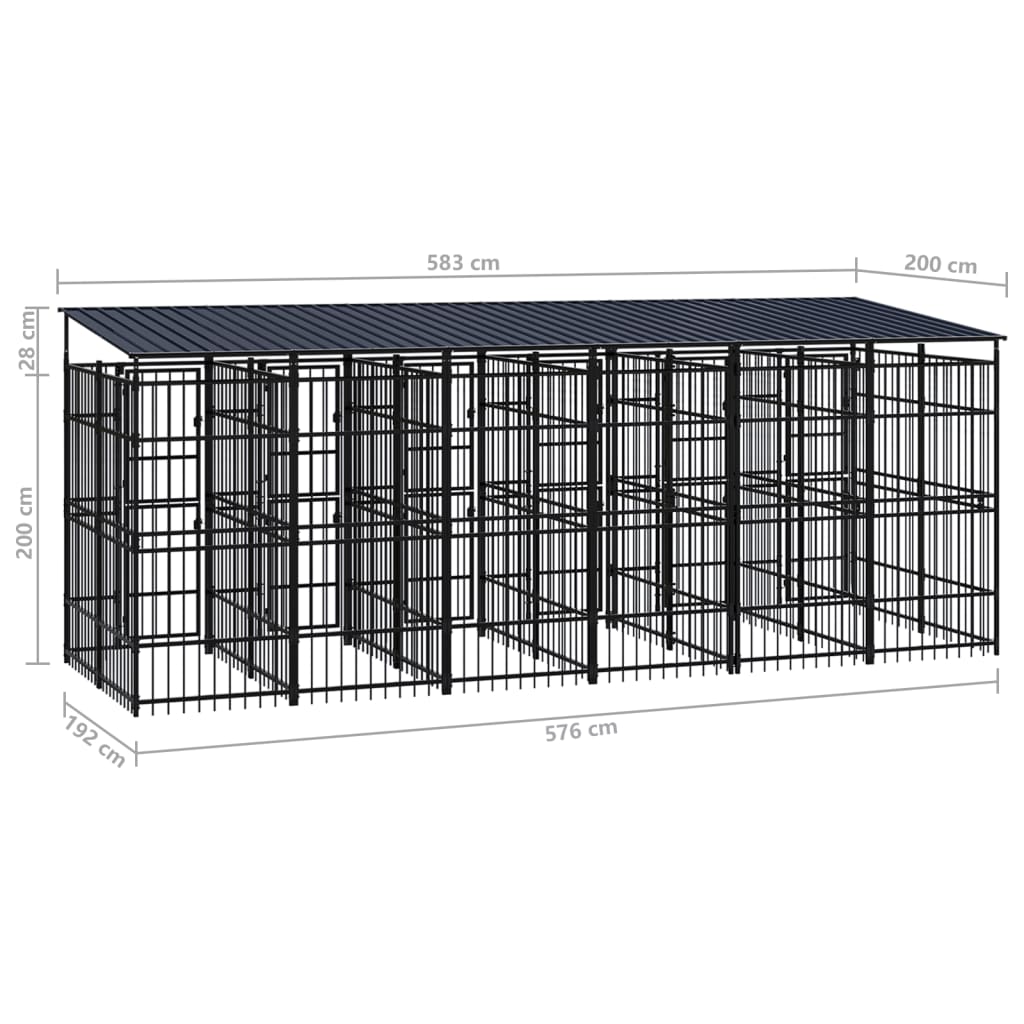 Outdoor-Hundezwinger Mit Dach Stahl 11,06 M²