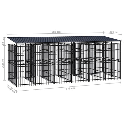 Outdoor-Hundezwinger Mit Dach Stahl 11,06 M²