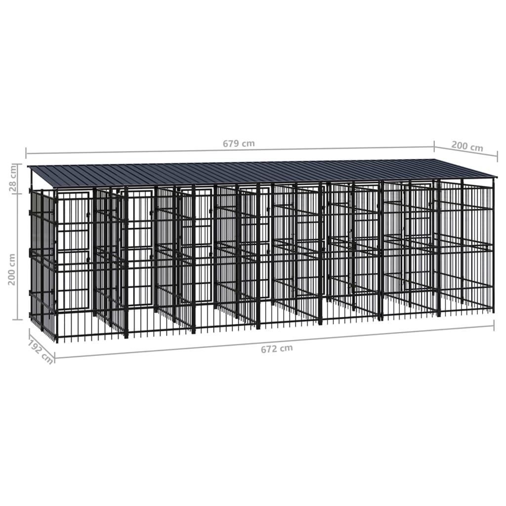 Outdoor-Hundezwinger Mit Dach Stahl 12,9 M²