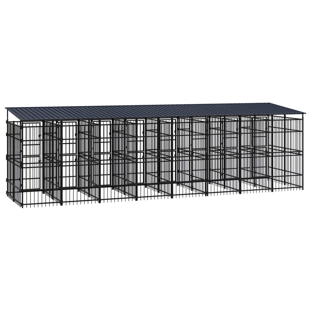 Outdoor-Hundezwinger Mit Dach Stahl 14,75 M²