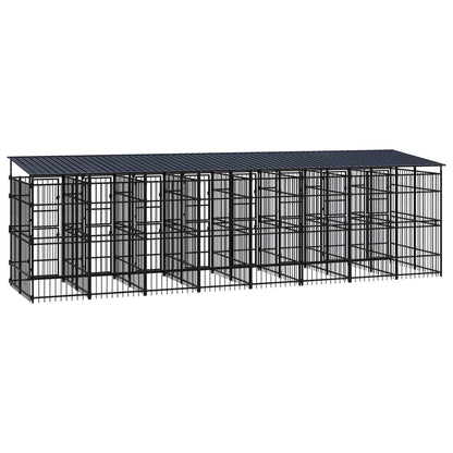 Outdoor-Hundezwinger Mit Dach Stahl 14,75 M²