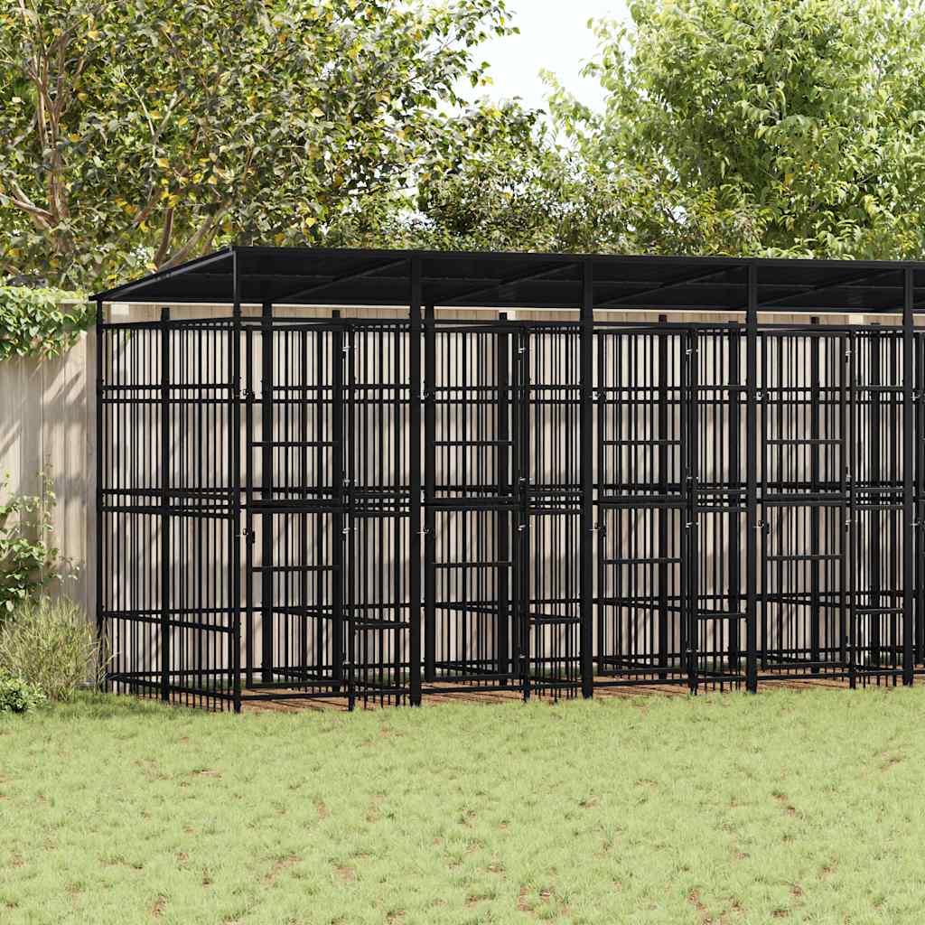 Outdoor-Hundezwinger Mit Dach Stahl 14,75 M²