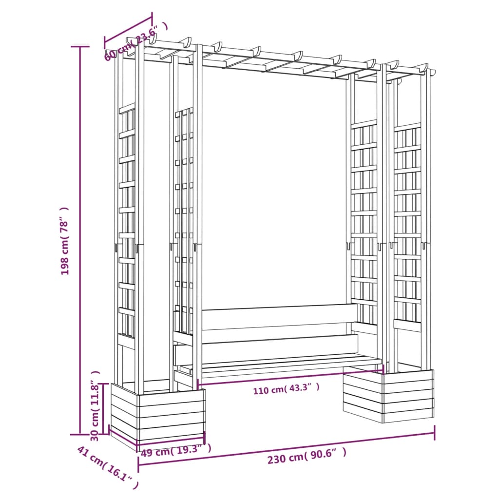 Garten-Pergola Mit Bank & Pflanzkübeln Kiefernholz Imprägniert